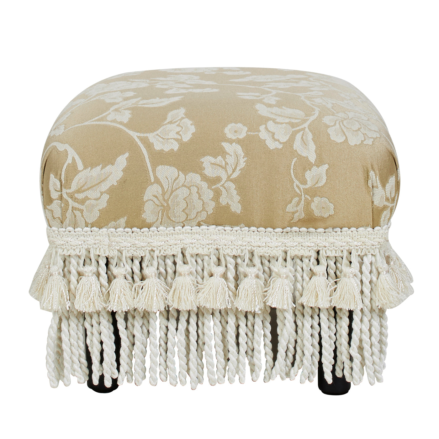 Fiona Accent Footstool Ottoman, Champagne Beige Floral Jacquard Beige Foam Fabric