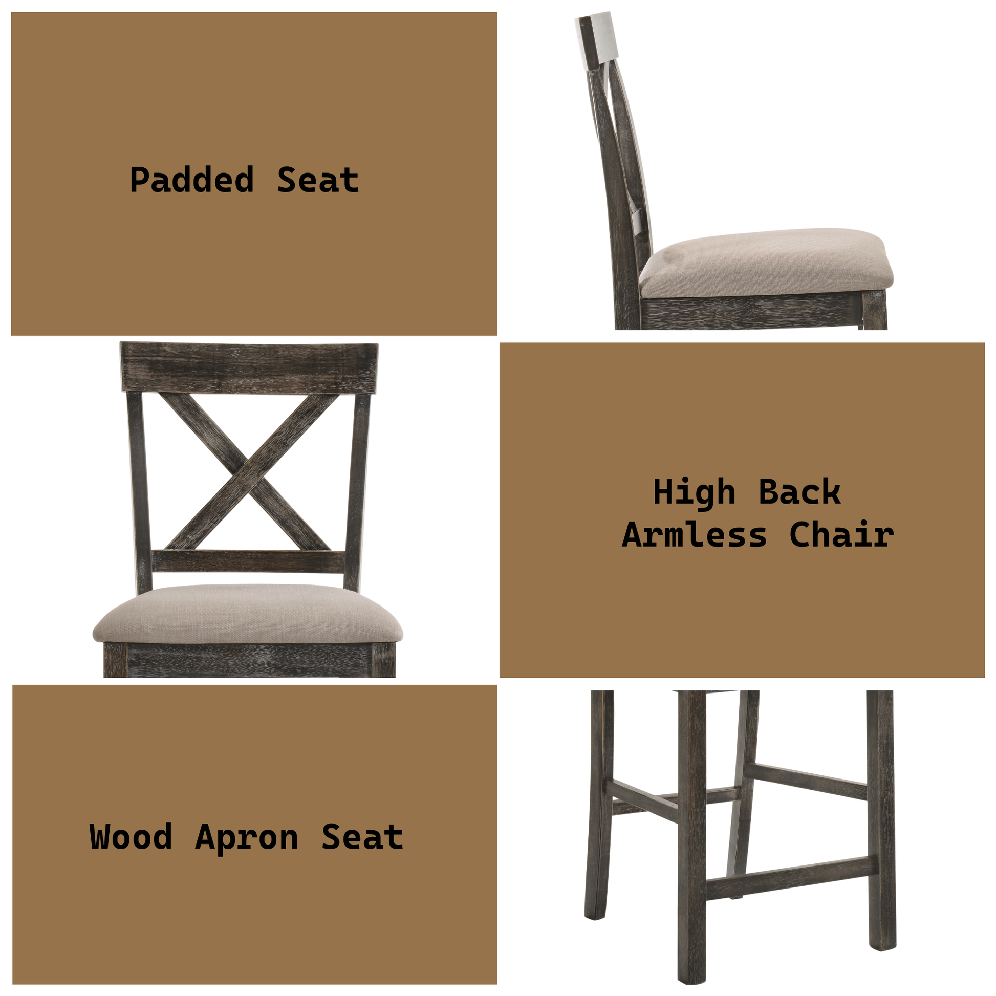 Martha Ii Tan Linen & Weathered Gray Finish Counter Height Chair Set Of 2 Gray,Tan Linen,Synthetic Wood