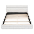 Queen Size Upholstered Platform Bed, White Box Spring Not Required Queen White Wood Bedroom Bed Frame Upholstered