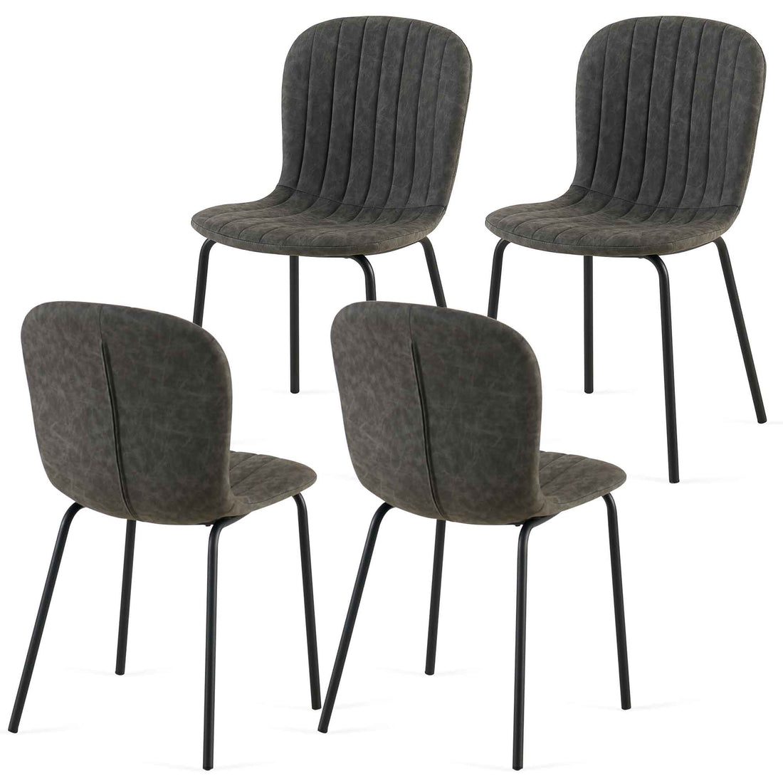 Dark Grey Faux Leather Dining Chairs Set Of 4,Mid Century Modern Upholstered Pu Leather Chairs,For Kitchen Dining Room Metal Plaid Dark Gray Dining Room Powder Coated Foam Dry Clean Modern Dining Chairs Solid Back Foam Pu Leather