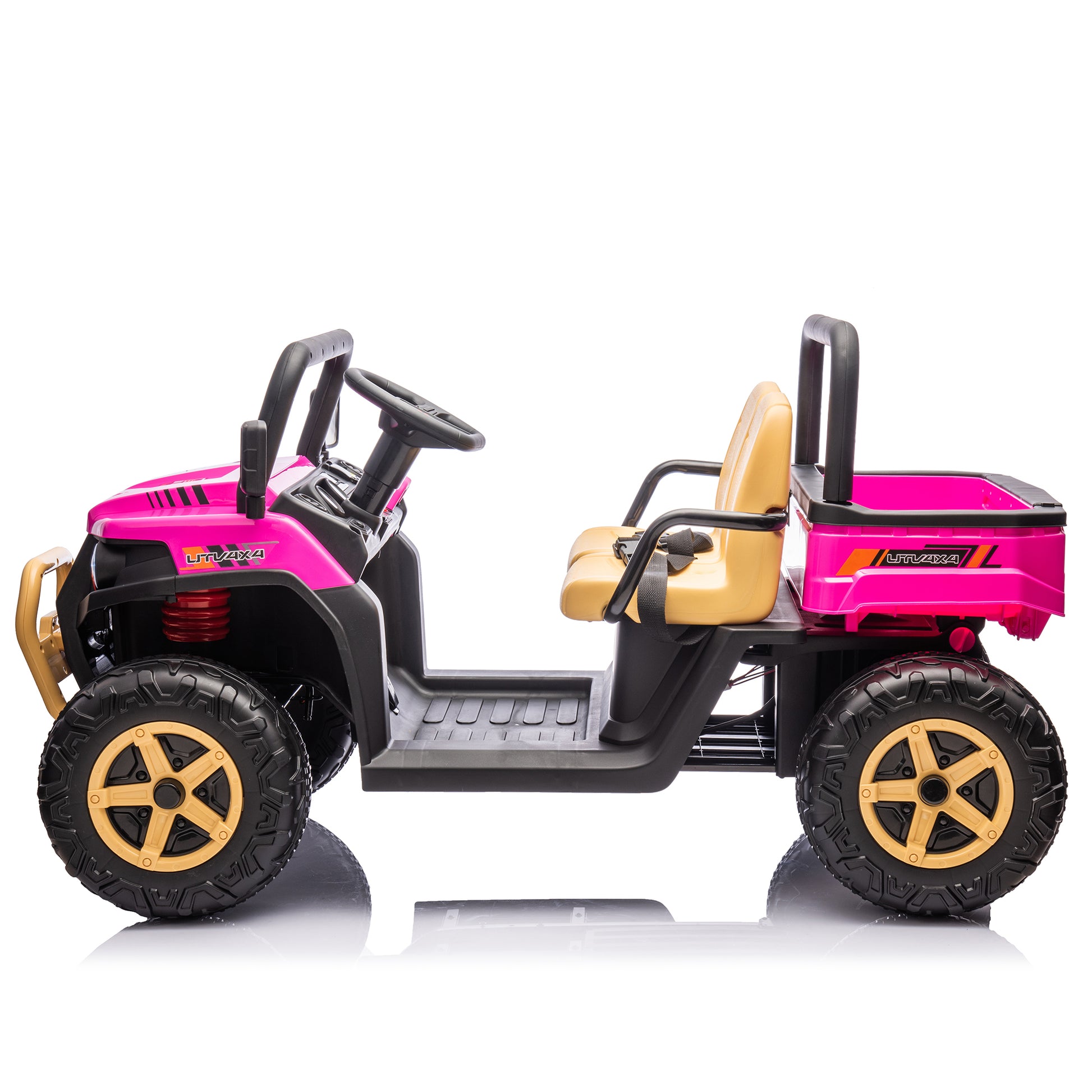 24V Xxxl Kids Ride On Utv W Parents Remote Control,Two Seater,Automatic Tipping Bucket,Rear Wheel Suspension,Slow Start,Portable Handle,Safety Belt,Led Light,Usb,Mp3,Bluetooth,Horn For Kids Aged 3 8. Pink 50 99 Lbs Polypropylene