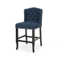 Vienna Contemporary Fabric Tufted Wingback 27 Inch Counter Stools, Set Of 2, Navy Blue And Dark Brown Navy Blue Fabric