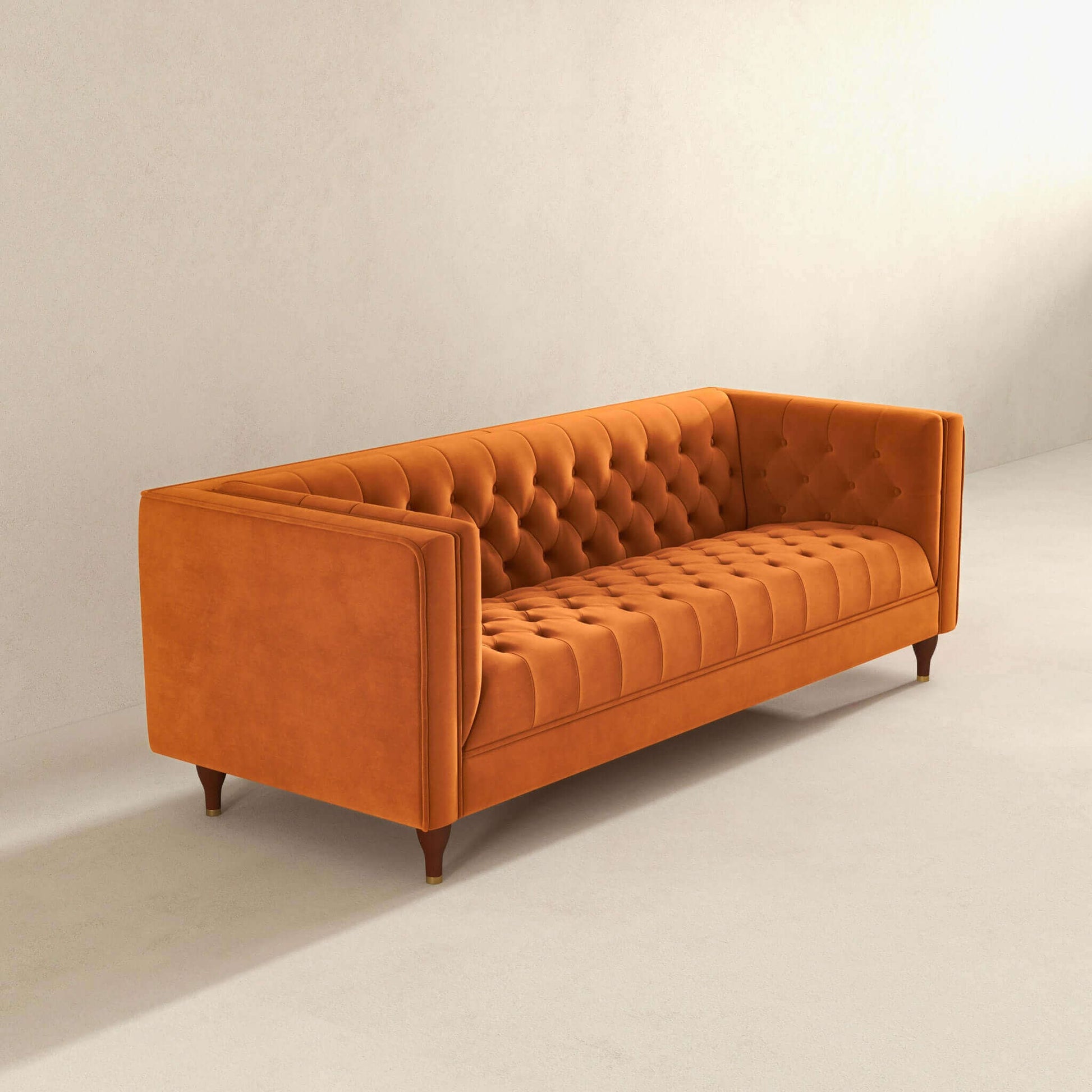 Evelyn Mid Century Modern Burnt Orange Velvet Luxury Chesterfield Sofa Brown,Burnt Orange Brown Velvet Wood Primary Living Space Tufted Back Mid Century Modern Engineered Hardwood Foam Solid