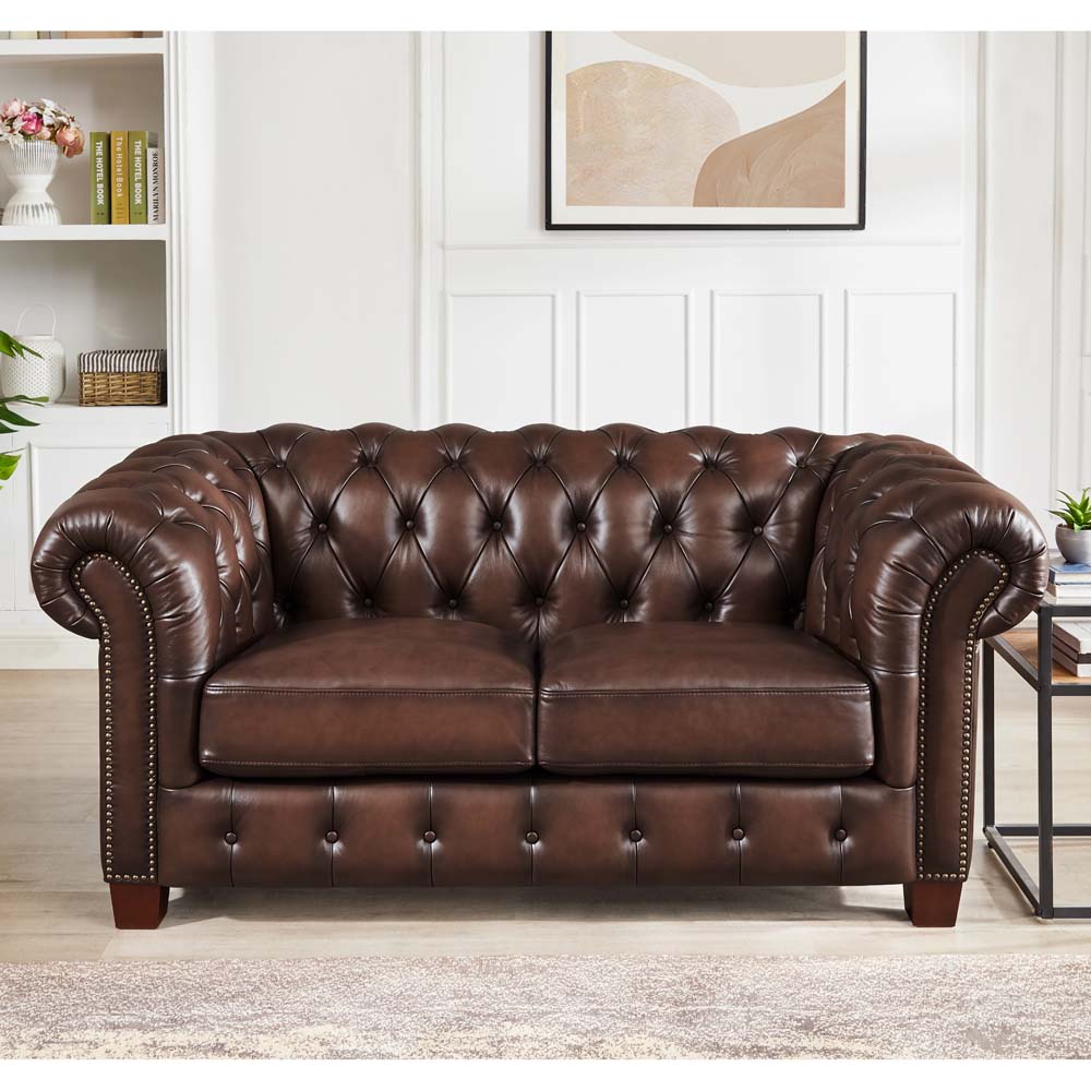 Versailles Leather Loveseat Caramel Down Filling Genuine Leather