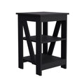 3 Tier End Table Nightstand, Side Table For Small Space, Black Black Solid Wood Mdf Engineered Wood