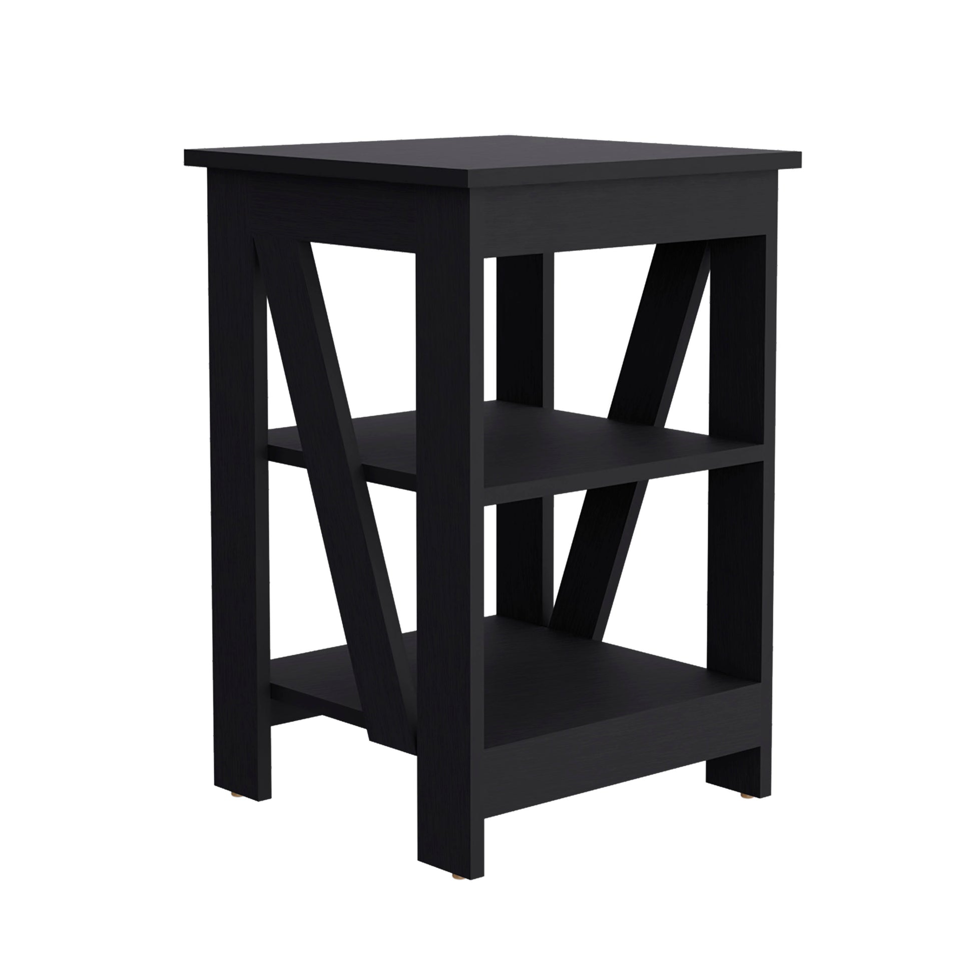 3 Tier End Table Nightstand, Side Table For Small Space, Black Black Solid Wood Mdf Engineered Wood