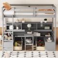 Twin Loft Bed With Storage Shelves, Drawers, Seat And Desk For Grey Color Box Spring Not Required Twin Grey Wood Bedroom Modern Storage Included Pine