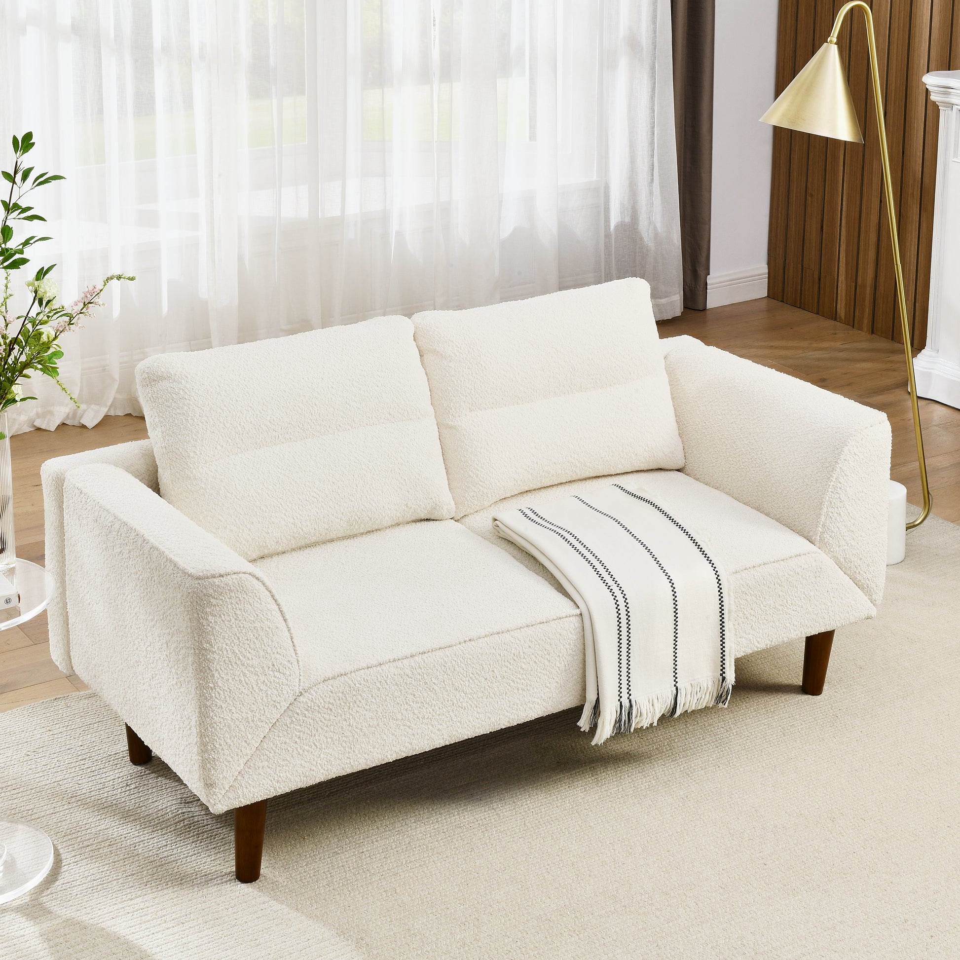 Convertible Futon Sofa Bed, Comfy Loveseat Sleeper Sofa With Adjustable Armrest, Strengthen Wood, Thick Padded Cushion, Small 2 Seater Couch For Living Room, Bedroom, Beige Beige Foam 2 Seat