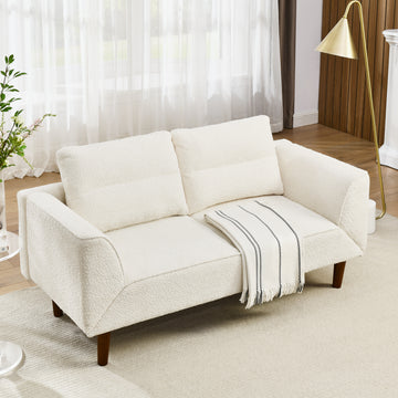 Convertible Futon Sofa Bed, Comfy Loveseat Sleeper Sofa With Adjustable Armrest, Strengthen Wood, Thick Padded Cushion, Small 2 Seater Couch For Living Room, Bedroom, Beige Beige Foam 2 Seat