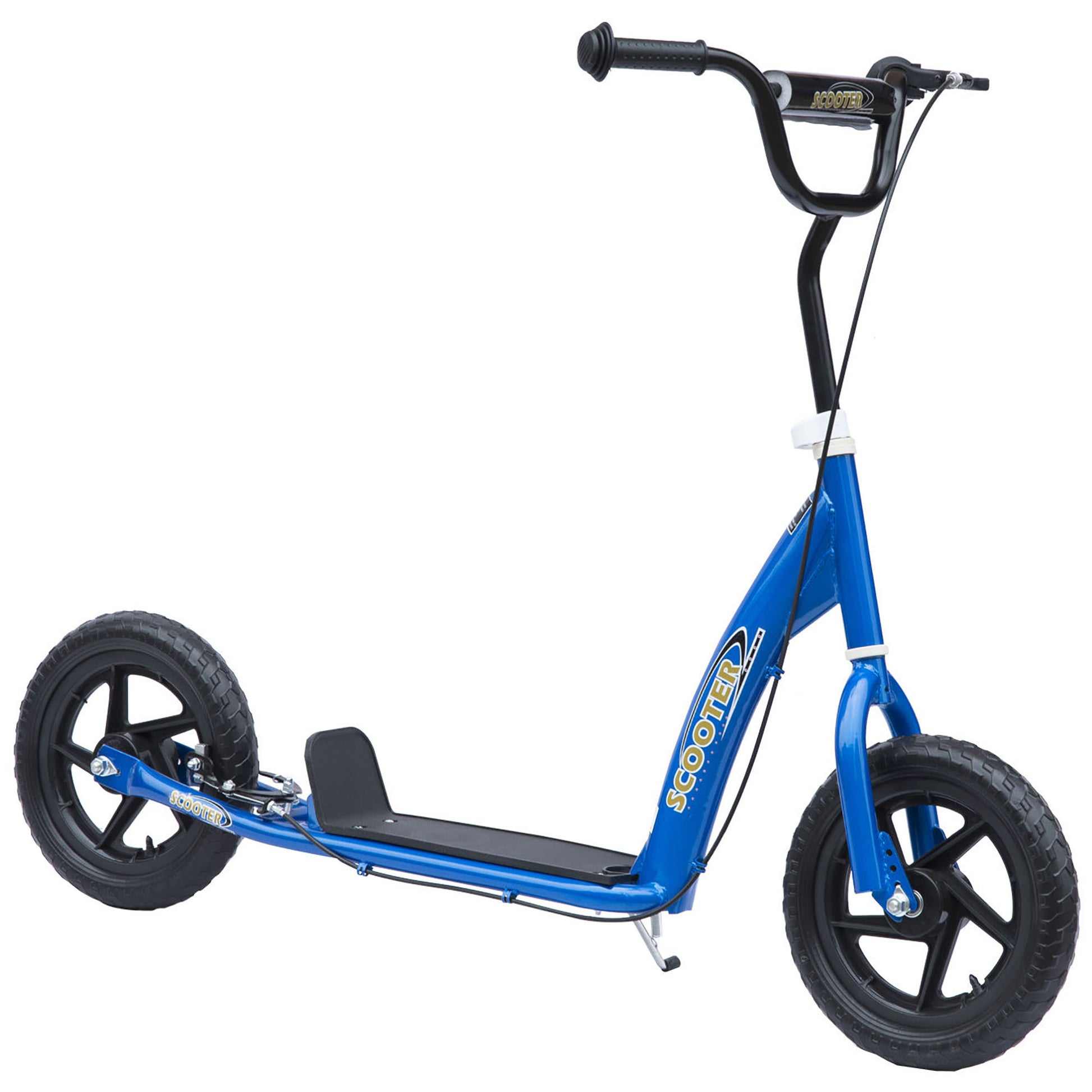 Homcom Kick Scooter For Kids 5 12 Years Old, Big Wheel Kids Scooter With Adjustable Height Handlebar, Non Slip Footplate, Rear Brake, Blue Blue Steel