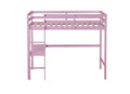 Twin High Loft Bed, Rubber Wood Loft Bed With Safety Guardrail, Built In Desk, Ladder,Pink Twin Pink Abs Rubber Steel Q235 ,Rubber Wood