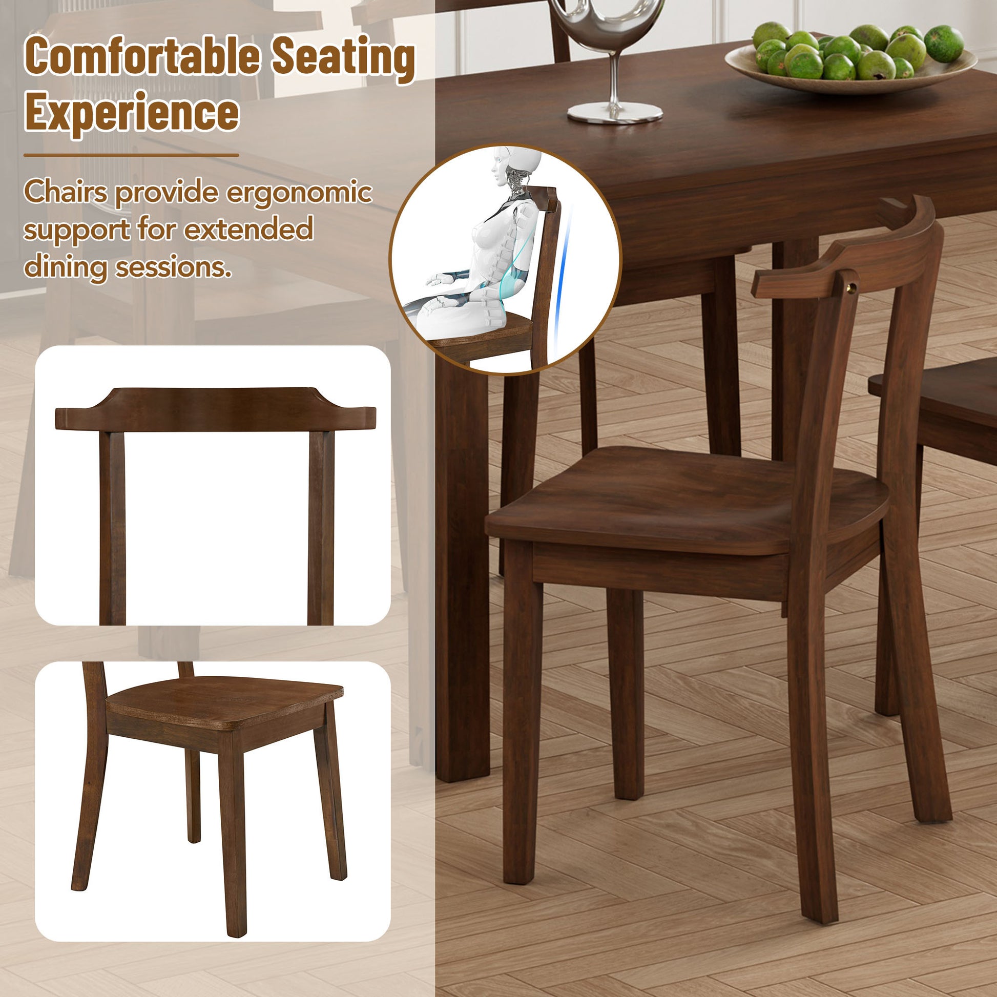 Farmhouse 65" 5 Piece Extendable Dining Table Set With Wheels Kitchen Table Set With 17.7" Pull Out Side Table And Dining Chairs For Small Places, Brown Wood Wood Brown Solid Back Wood Dining Room Solid Wood Rubberwood Rectangular Rectangular Dining