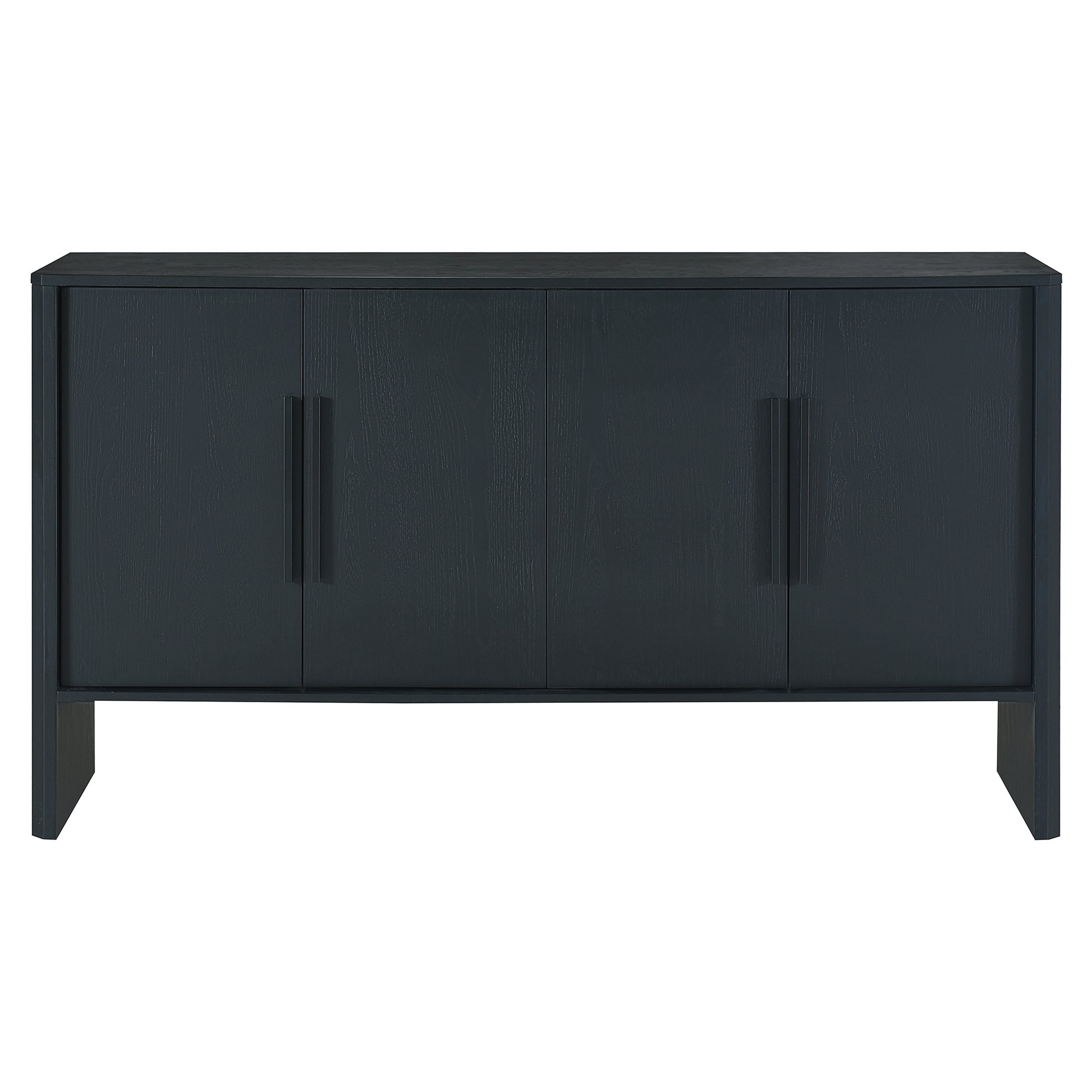 4 Door Large Storage Retro Sideboard With Adjustable Shelves And Long Handles For Kitchen, Dining Room And Living Room Black Black Mdf