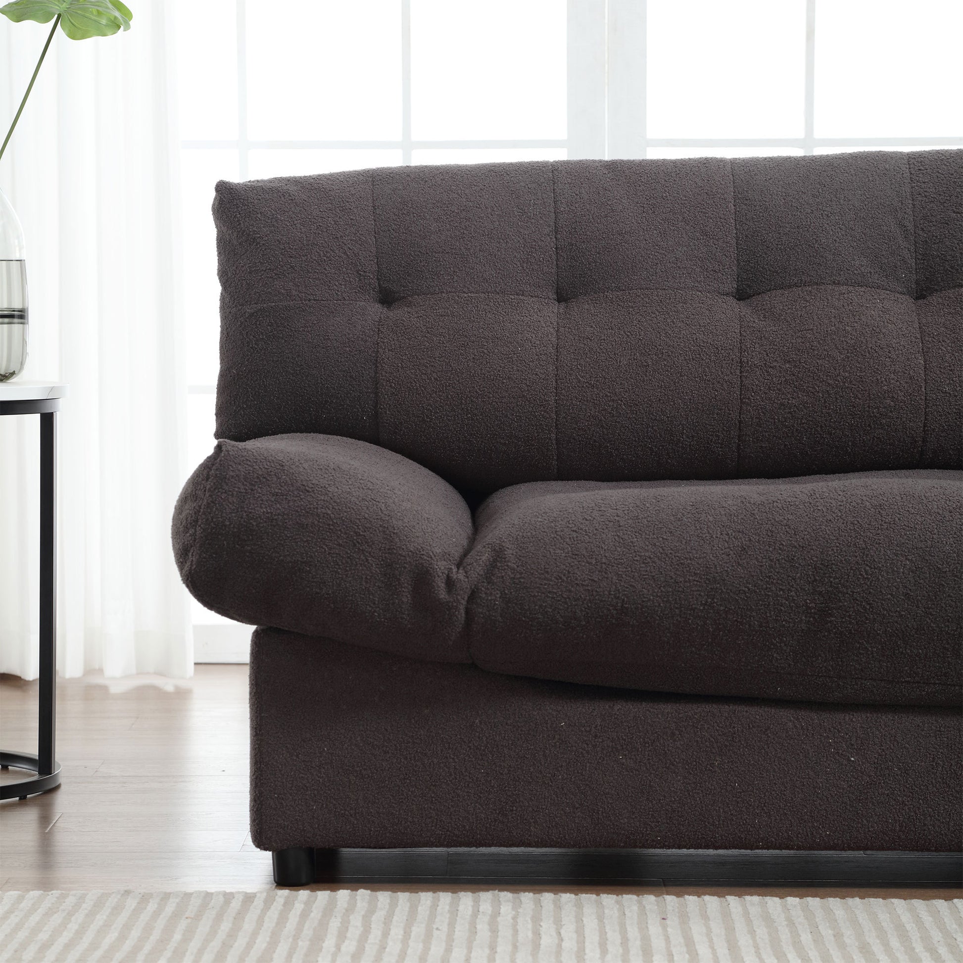 Cloud Style Sofa, Teddy Velvet Fabric, Comfy Padded Cloud Couch For Living Room, Apartment Dark Gray Light Brown Velvet Wood Primary Living Space Modern Polyester 2 Seat