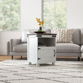 Homcom Small Side Table With Storage, Farmhouse End Table With Open Shelf And Cupboard, Modern Sofa Table With Wood Legs For Living Room, White White Particle Board