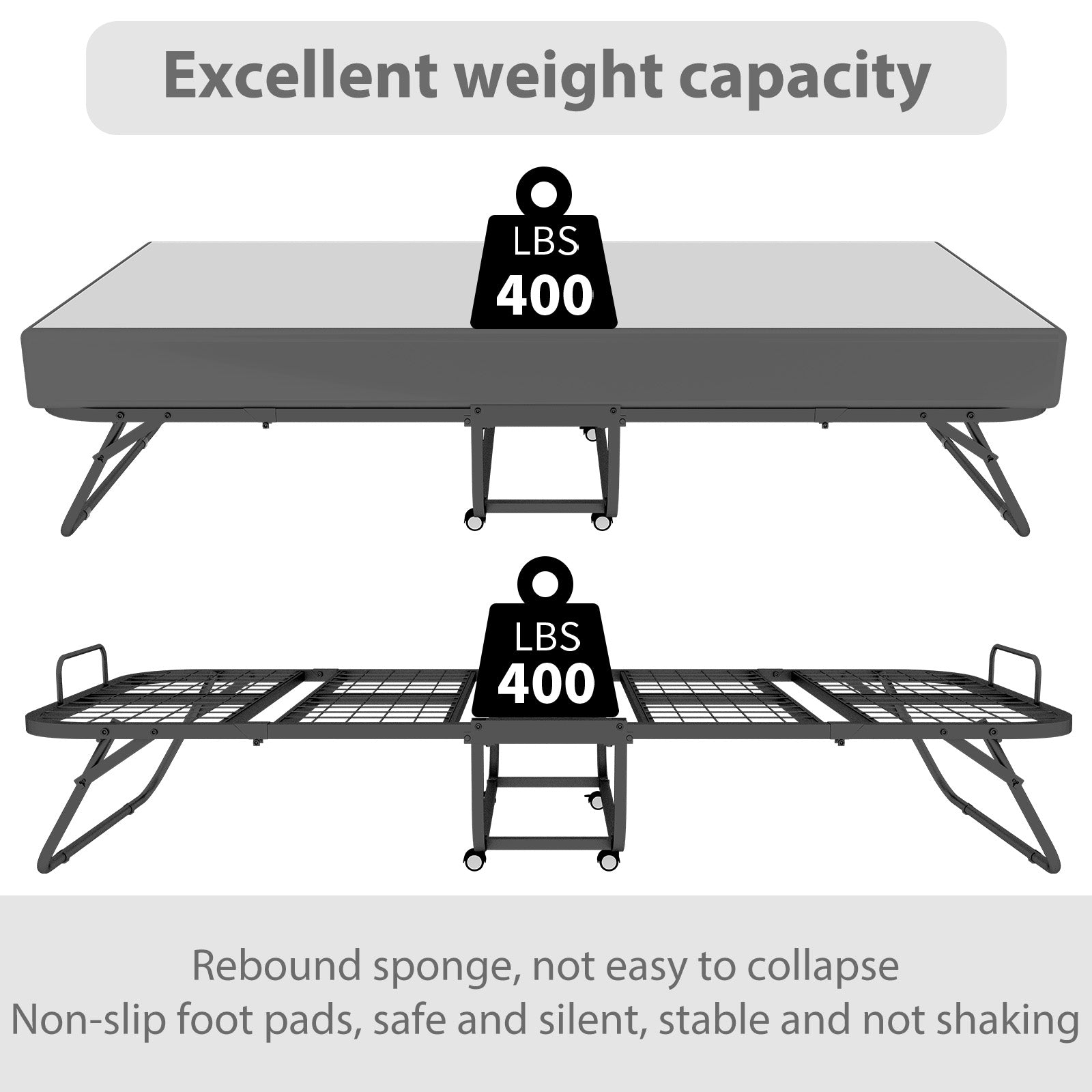 Deluxe Diplomat Folding Bed Twin Size With Luxurious Memory Foam Mattress And A Super Strong Sturdy Frame White Black Metal