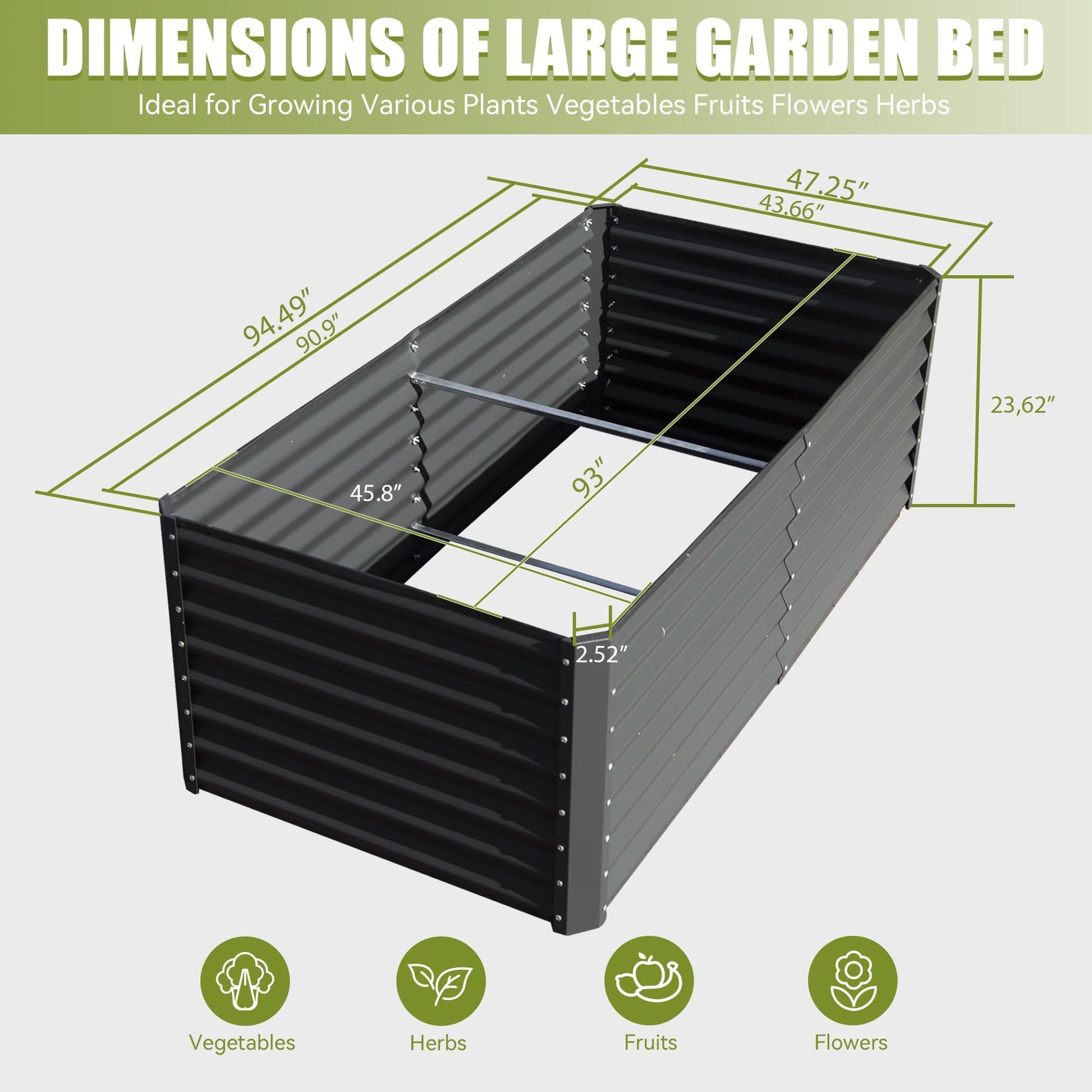 8X4X2 Ft Galvanized Raised Garden Bed, Outdoor Planter Garden Boxes Large Metal Planter Box For Gardening Vegetables Fruits Flowers,Gray Gray Garden & Outdoor Steel