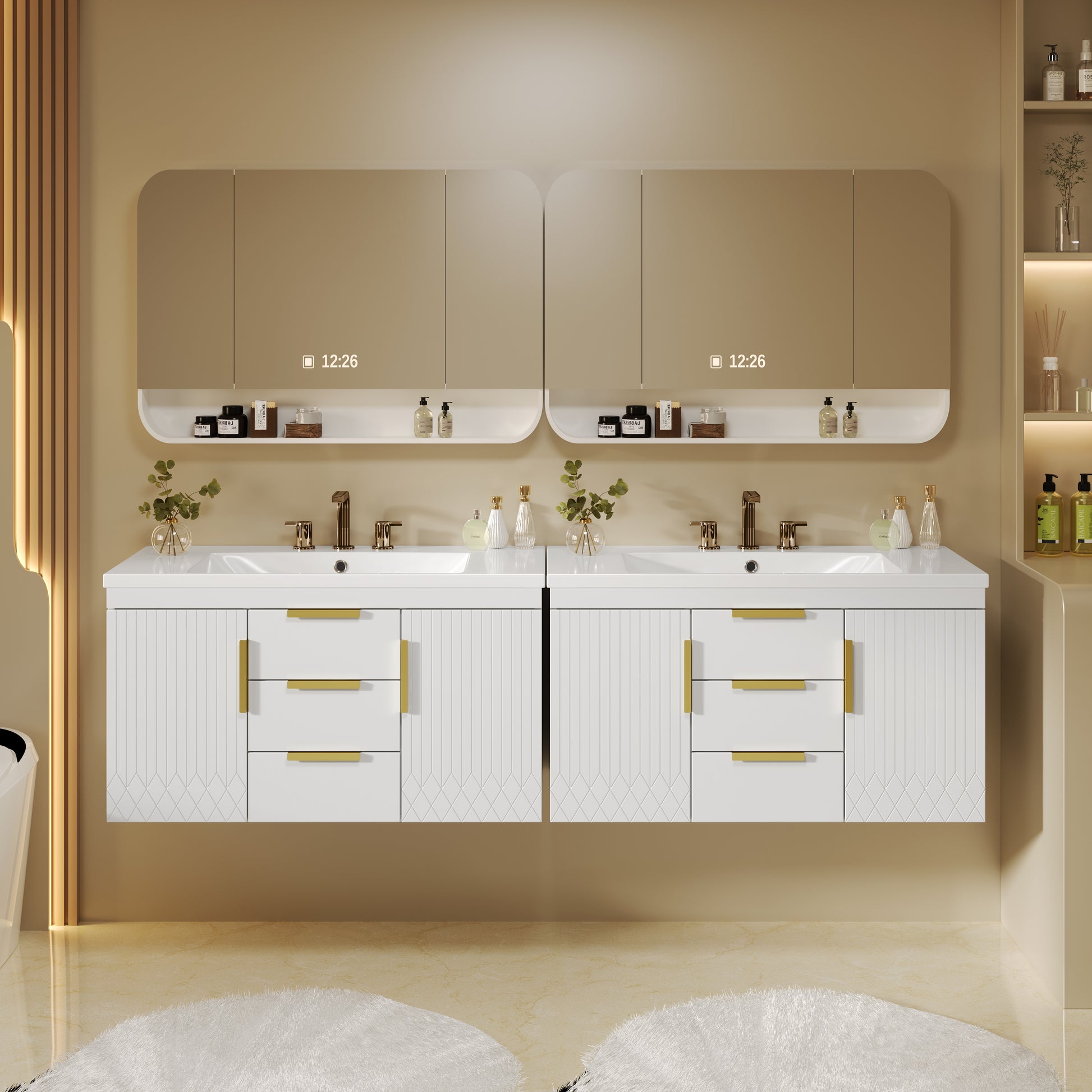 36'' Wall Mounted Bathroom Vanity With Resin Sink, Floating Bathroom Storage Cabinet With 2 Drawers, Solid Wood Bathroom Cabinet White Bathroom Modern Mdf