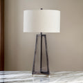 Nila 35 Inch Table Lamp, Antique Black Metal, 3 Way Switch, Drum Shade Black Fabric Metal