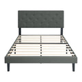 Queen Size Upholstered Platform Bed Frame With Modern Button Tufted Linen Fabric Headboard, No Box Spring Needed, Wood Slat Support, Easy Assembly, Dark Grey Queen Dark Gray Linen