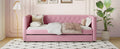 Twin Size Tufted Upholstered Daybed With Trundle, Velvet Sofabed With Rivet Design, No Box Spring Needed,Pink Twin Pink Velvet