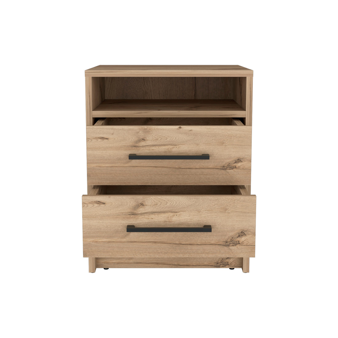 Nightstand 20"H, Two Drawers, Superior Top, Metal Handles, Light Oak Beige Particle Board Particle Board