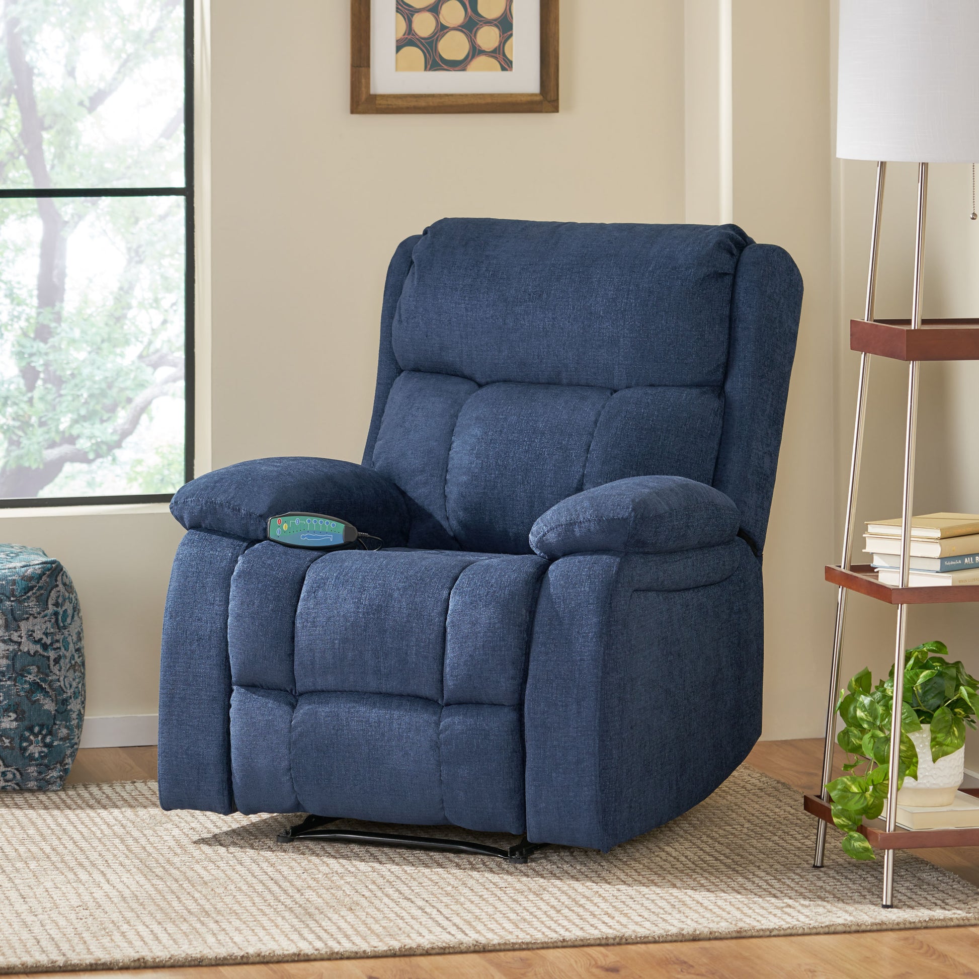 Massage Recliner Navy Blue Fabric