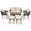 K&K 6 Piece Rope Patio Furniture Set, Outdoor Furniture With Acacia Wood Cool Bar Table With Ice Bucketdeep Seat Patio Conversation Set With Two Stools For Backyard Porch Balcony Black & Beige Yes Complete Patio Set Beige Black Seats 6 Weather Resistant