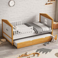 Twin Size House Shape Bed With Trundle Wooden Bed For Girls Boys Teens, No Box Spring Needed, Walnut And White Box Spring Not Required Twin White Walnut Wood Bedroom Cute Pine Bed Frame Wood