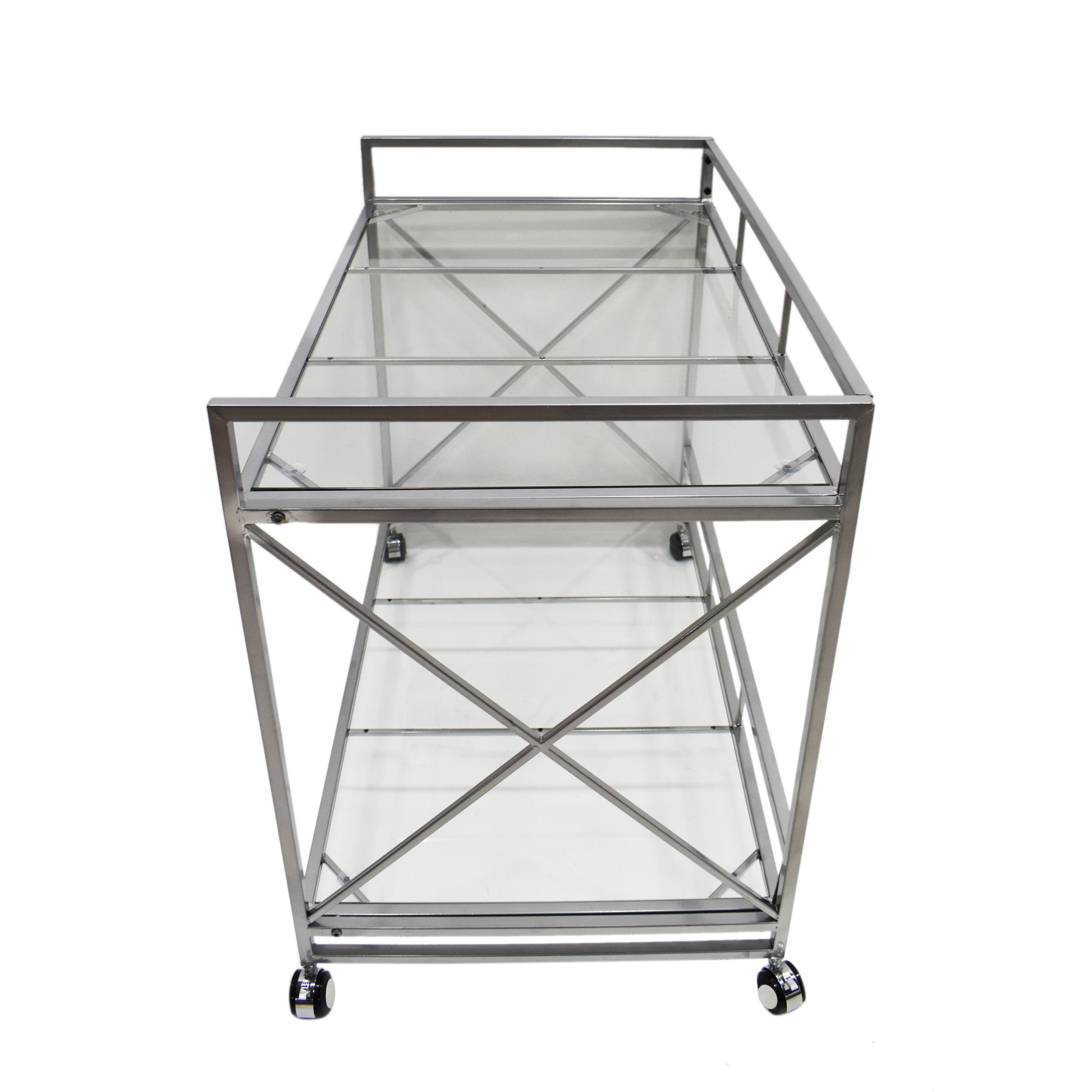 Bar Cart Silver Glass Metal