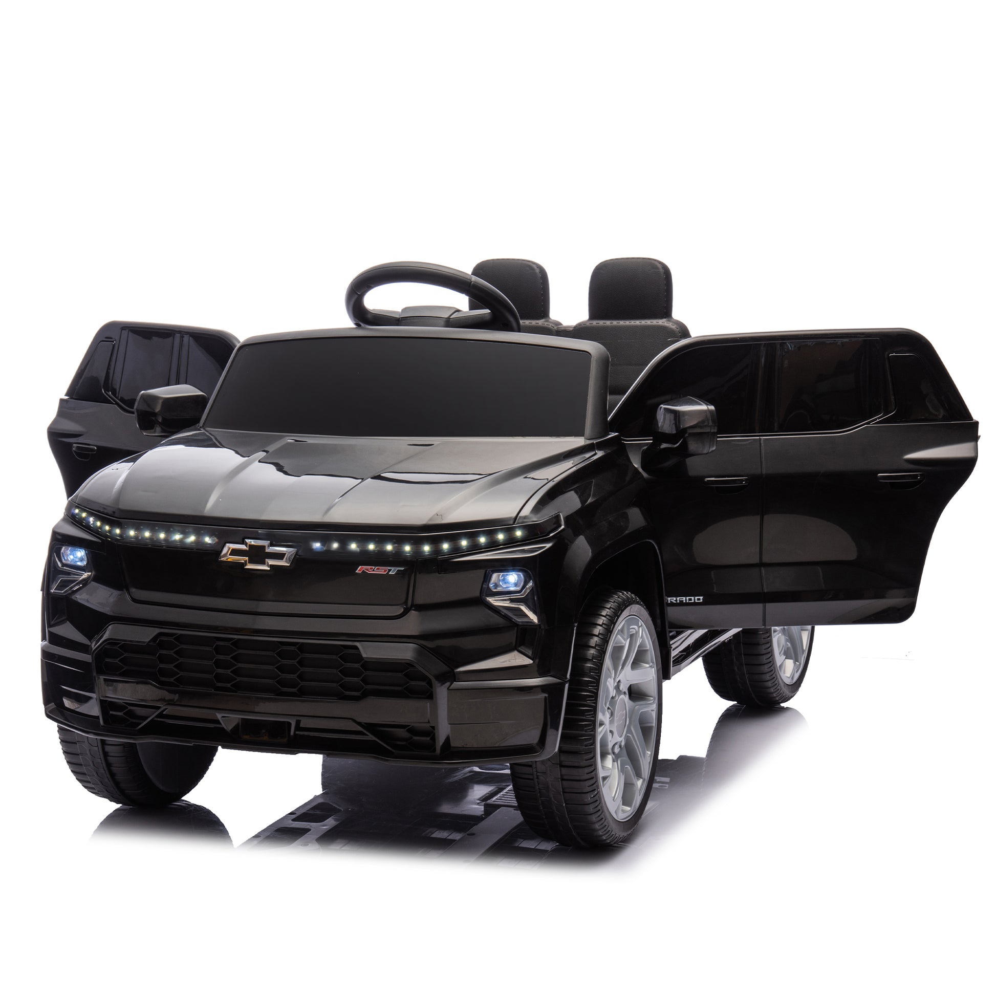 24V Kids Ride On Car W Parents Control,Licensed Chevrolet Silverado,Four Wheel Suspension,Led Lights,Bluetooth,Music,Usb,Mp3,Power Display,Speeds 2.49 3.73Mph For Kids Aged 2 5. Black 50 99 Lbs