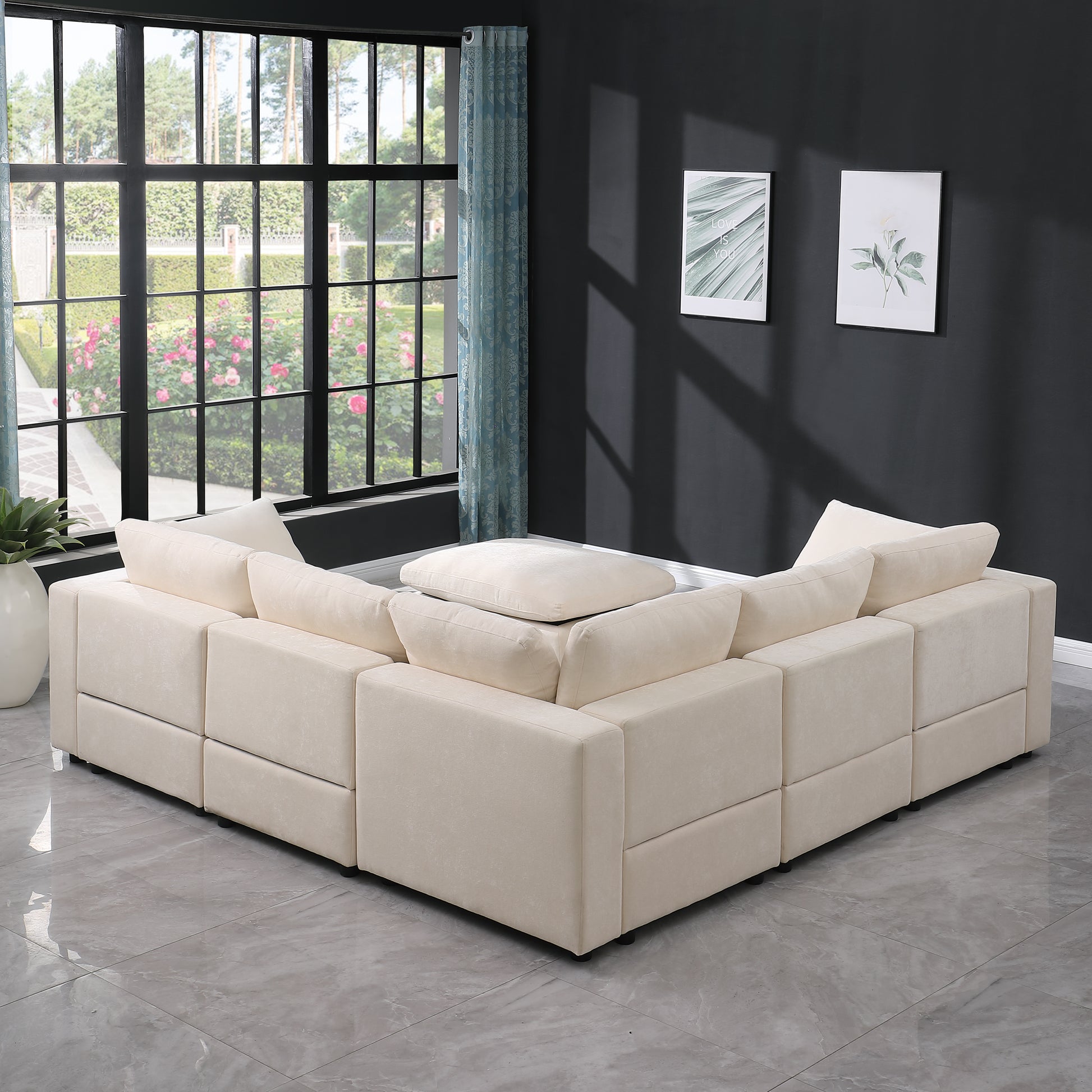 Modular Sectional Sofa, Convertible L Shaped Sofa Couch, Modular Sectionals With Ottomans, 6 Seat Sofa Couch With Reversible Chaise For Living Room. Beige Beige Fabric 6 Seat