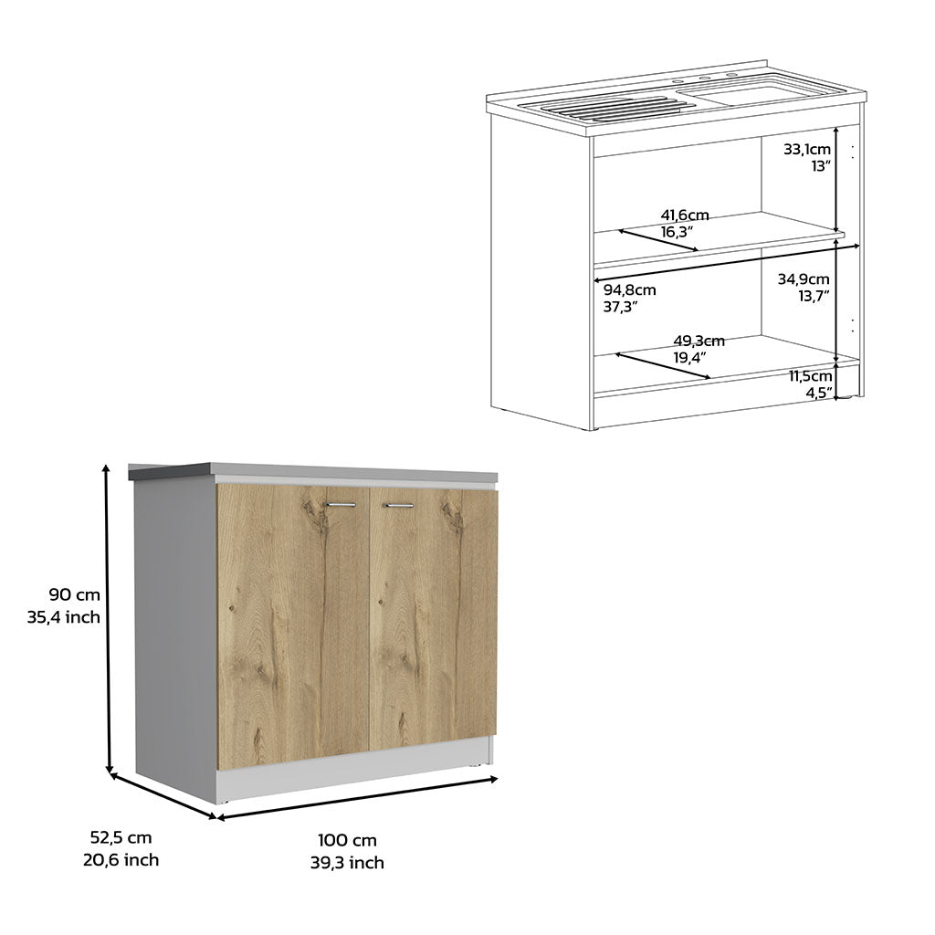 Freestanding Sink, Double Door Cabinet, Two Shelves, White Light Oak Multicolor Solid Wood Mdf Engineered Wood
