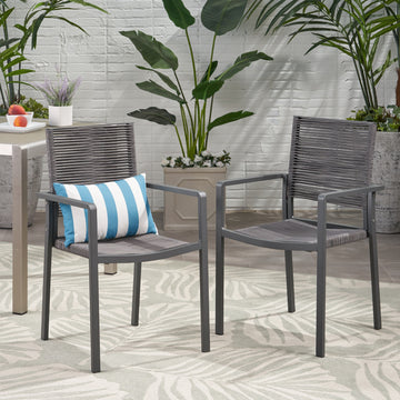 Outdoor Modern Aluminum Dining Chair With Rope Seat Set Of 2 , Gray And Dark Gray Dark Grey Aluminium