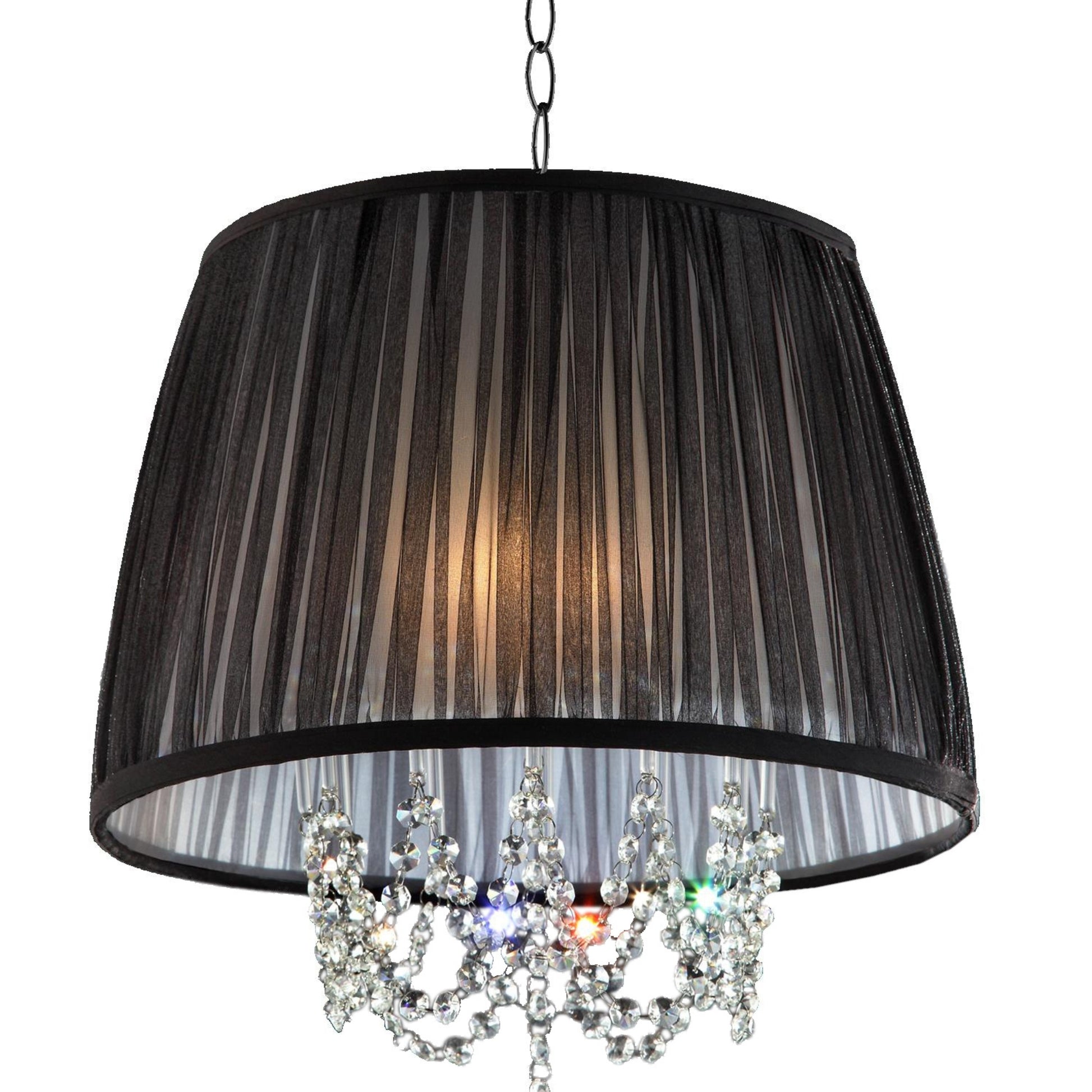 17" Tall Ceiling Lamp "Eclipse", Silver Finish And Crystal Accents, Black Shade Silver Metal