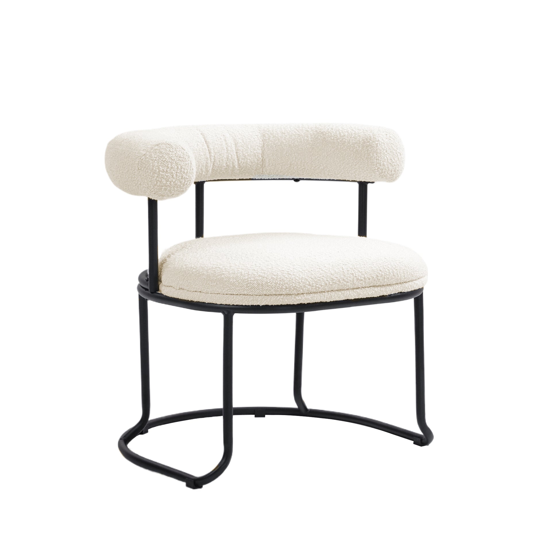Coolmore Boucle Dining Chairs Set Of 2, Mid Century Modern Curved Backrest Chair, Round Upholstered Kitchen Chairs Beige Boucle Beige Foam Mdf Metal