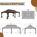 14X22Ft Hardtop Gazebo, Outdoor Gazebo With Galvanized Steel Double Roof, Aluminum Frame, Built In Gutter System, Curtain And Netting, Metal Gazebo Pavilion For Patio Deck Garden, Brown Brown