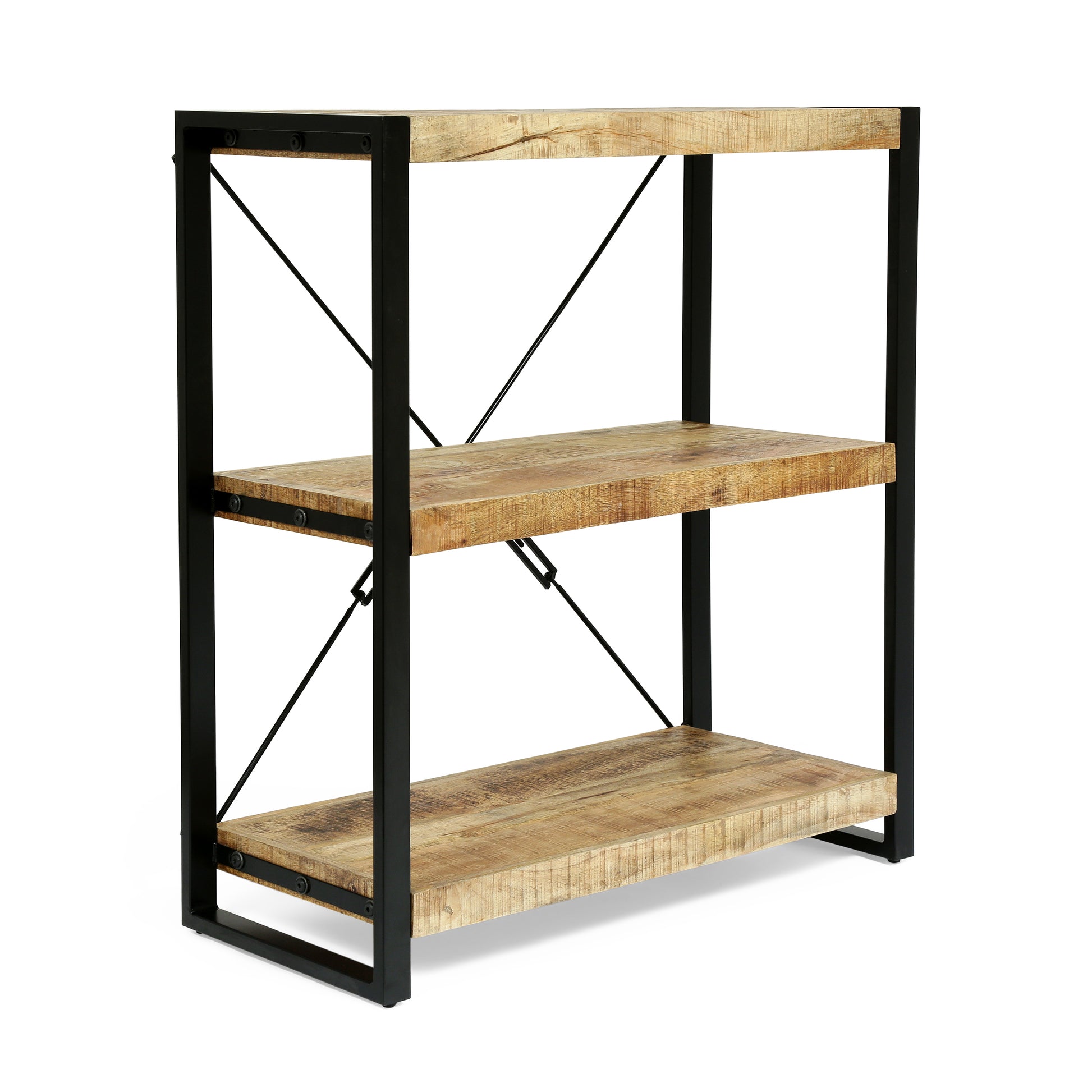 Wooden With Iron 3 Shelve Rack Natural Wood