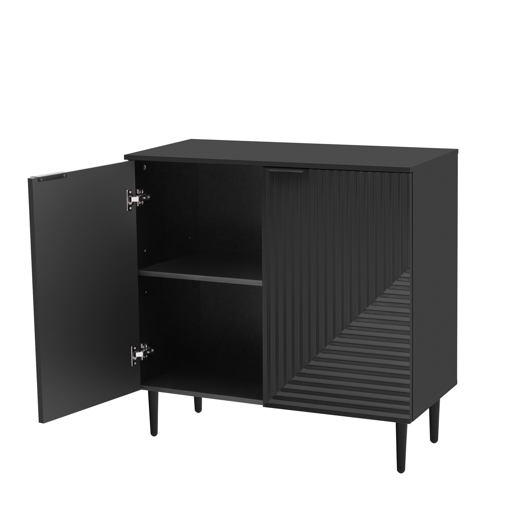Mirod Modern Minimalist Side Cabinet With Adjustable Shelves ,Stylish Geometric Door Design,Ample Storage Space For Any Home Decor Black Mdf