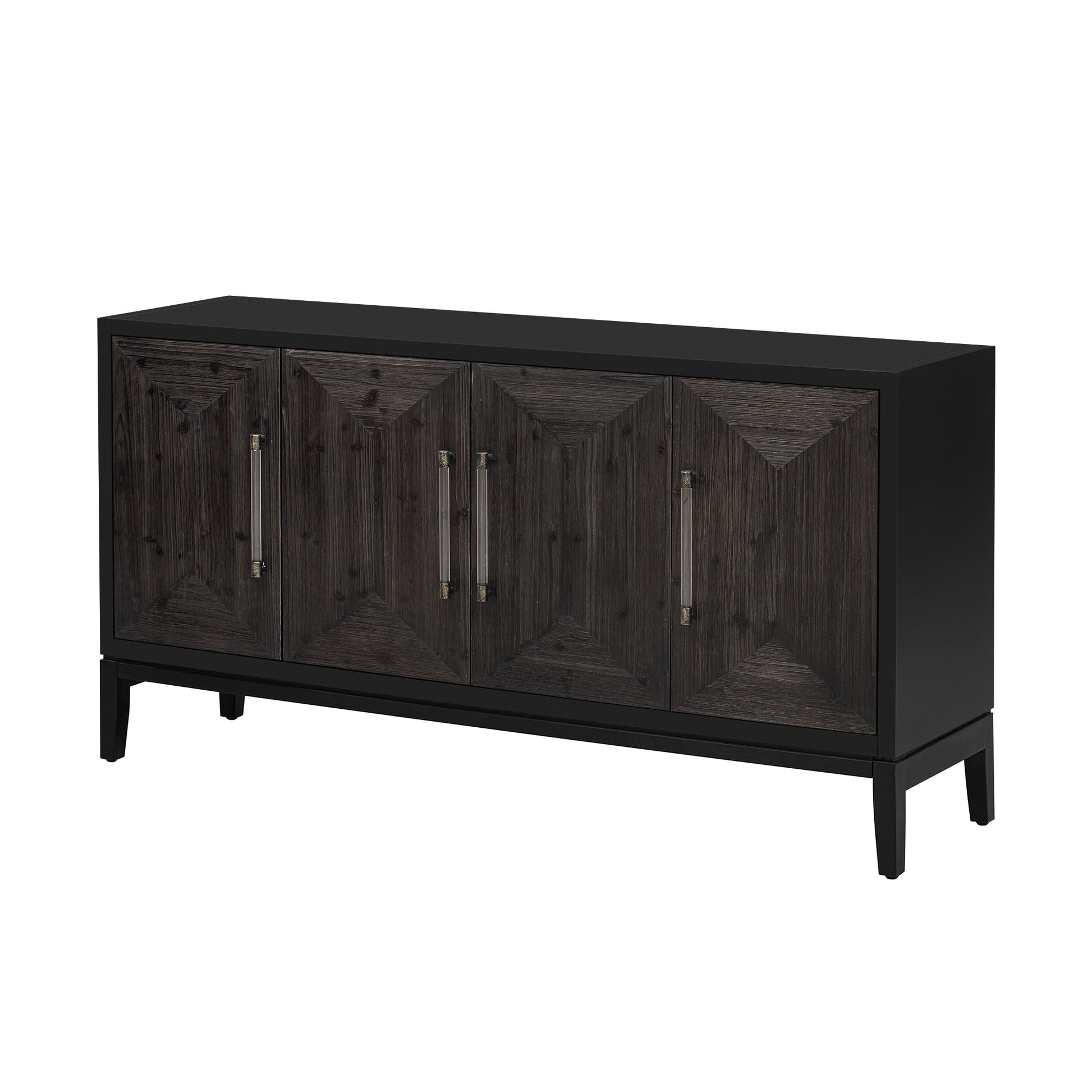 Versatile Four Door Sideboard With Brushed Doors And Fir Veneer,Featuring Elegant Handles,Perfect For Various Spaces. Black American Design Mdf