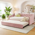 Twin Size Upholstered Daybed With Pop Up Trundle, Pink Twin Pink Upholstered