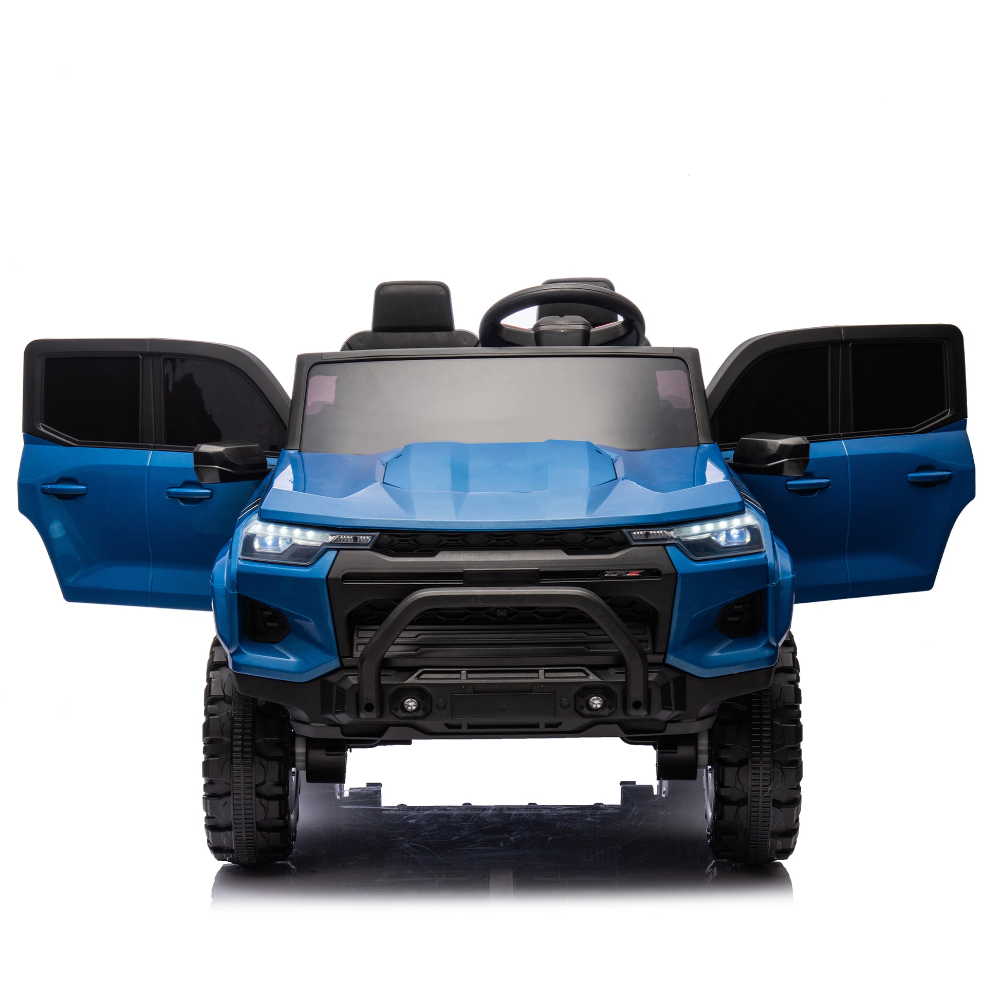 24V10A Two Seater Kids Ride On Electric Pickup, Kids Ride On Toy W Parents Remote Control,4Wd 800W Motors,Two Safety Belts,High Gate Safety Design,Usb,Bluetooth, Speed 2.49 3.73Mph For Kids Aged 3 . Blue 50 99 Lbs Polypropylene