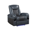 Blue And Black Power Recliner With Bluetooth Black Blue Faux Leather Manual Handle Metal Primary Living Space Tight Back Modern Handle Square Arms Faux Leather