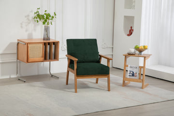 Leisure Chair With Solid Wood Armrest And Feet, Leisure Chair, Wood Frame, Velvet, L, Solid Rubber Wood Legs, Mid Century Modern Accent Chair, For Living Room Bedroom Studio Chair Emerald Corduroy