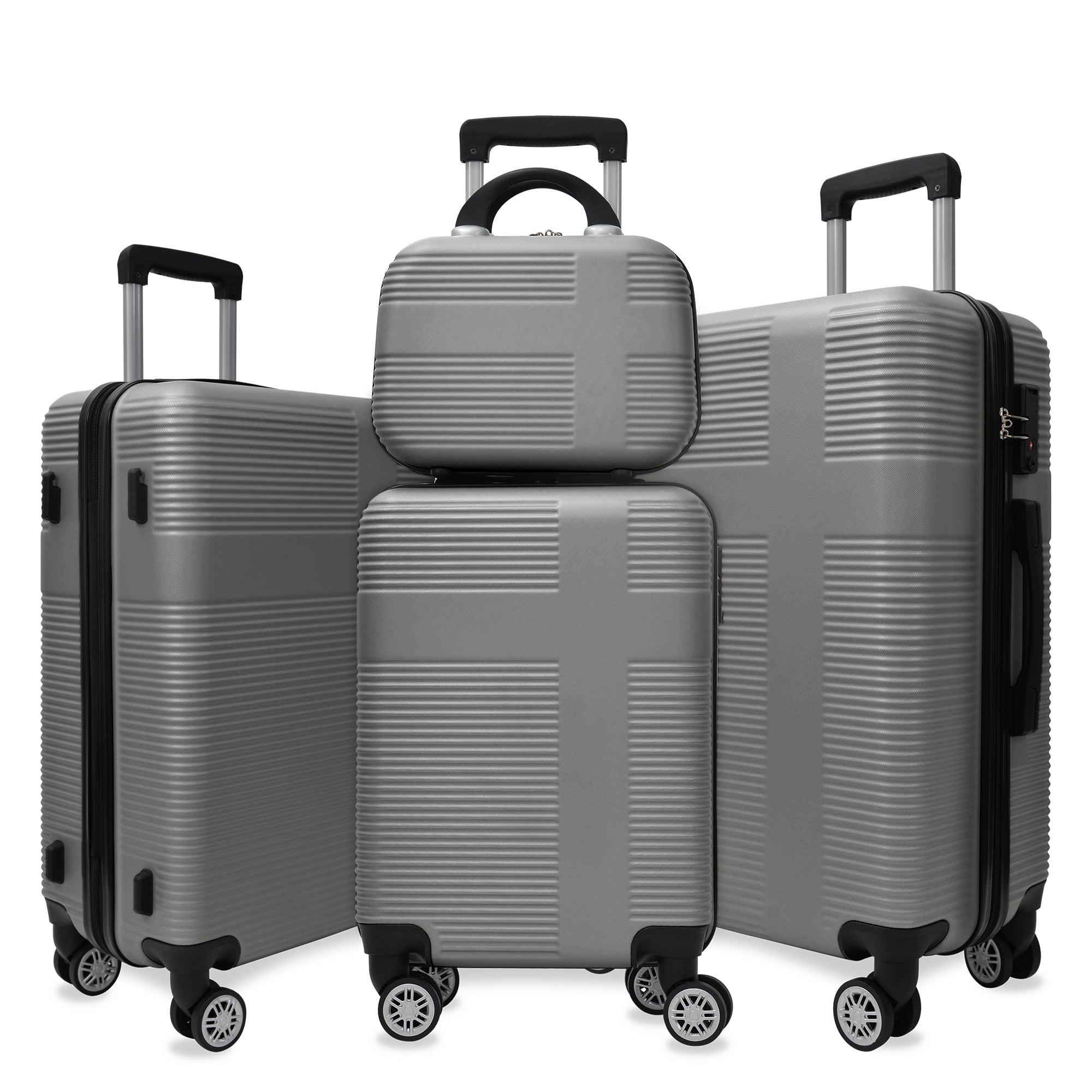 Luggage 4 Piece Set With Spinner Wheels, Hardshell Lightweight Suitcase With Tsa Lock,Checked Luggage,Silver Gray 12 20 24 28In Silver Grey Abs