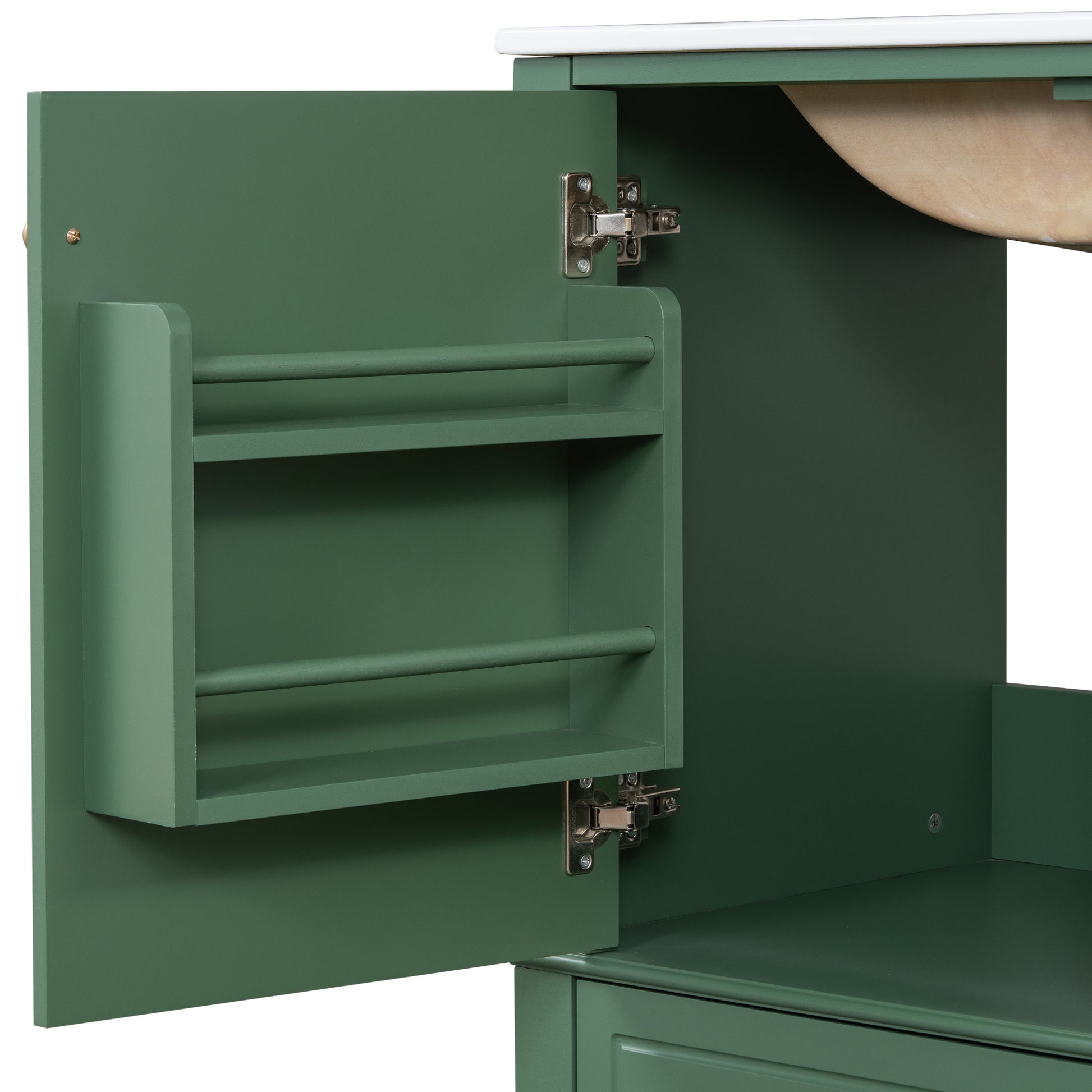 30" Bathroom Vanity With Sink, One Door With Shelf And Three Drawers, Soft Close Door, Green Green Ceramic Mdf,Rubber Wood