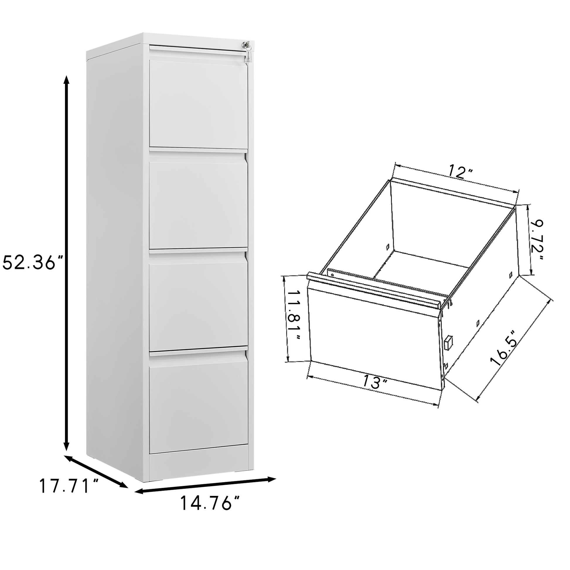 4 Drawer File Cabinet With Lock Metal Vertical File Storage Cabinet Office Home Steel Vertical File Cabinet For A4 Legal Letter Size Narrow File Cabinet Locked,Assembly Required Filing Cabinets 3 4