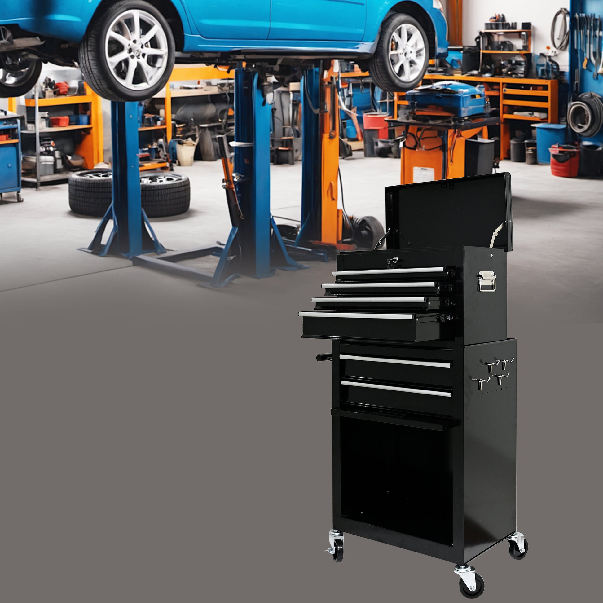 High Capacity Rolling Tool Chest With Wheels And Drawers, 6 Drawer Tool Storage Cabinet Black Black Steel