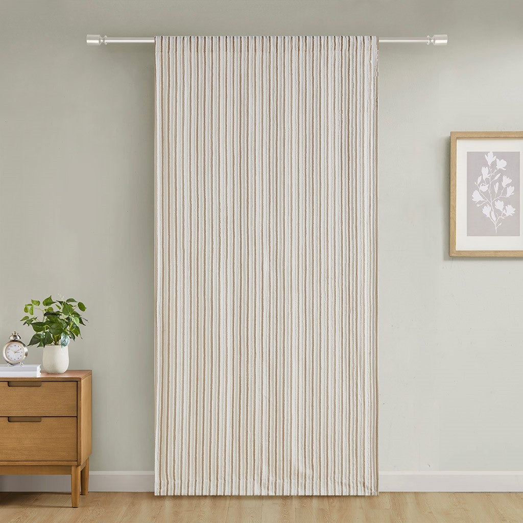 Clipped Jacquard Light Filtering Rod Pocket Back Tab Single Curtain Panel Only 1 Pc Panel Natural Polyester