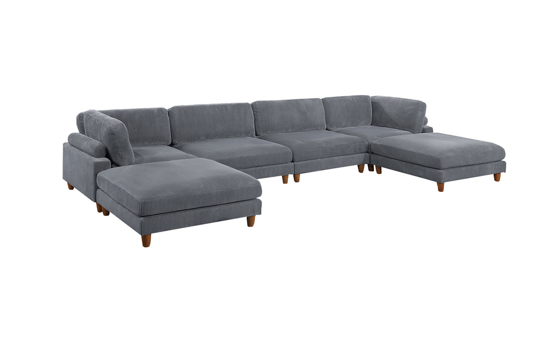 Contemporary Dark Gray 6Pc Modular Sectional Set Corduroy Upholstery Couch 2X Corner Wedge, 2X Armless Chairs 2X Ottomans Living Room Dark Gray Primary Living Space Cushion Back Contemporary,Modern Modular Rubberwood Corduroy 6 Seat